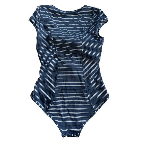 Athleta French Stripe Navy Blue Tie Front Cut-Out Swimsuit Size Small Womens - Picture 5 of 7